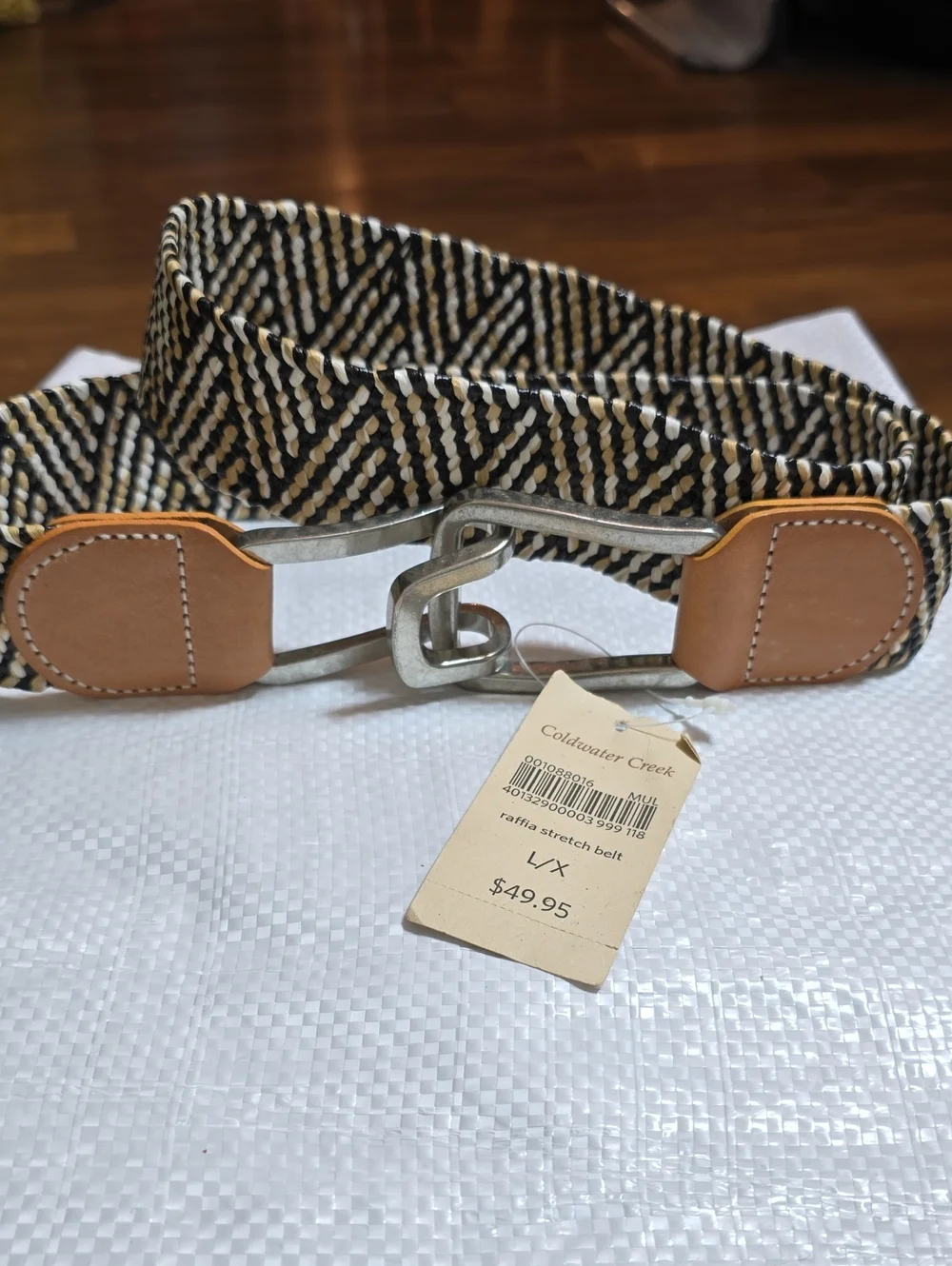 Coldwater Creek Raffia Stretch Belt With Silver Buckle